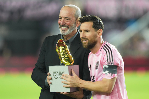 Messi gets trophy, then has two goals to lift Inter Miami past Nashville 3-1 in playoff opener