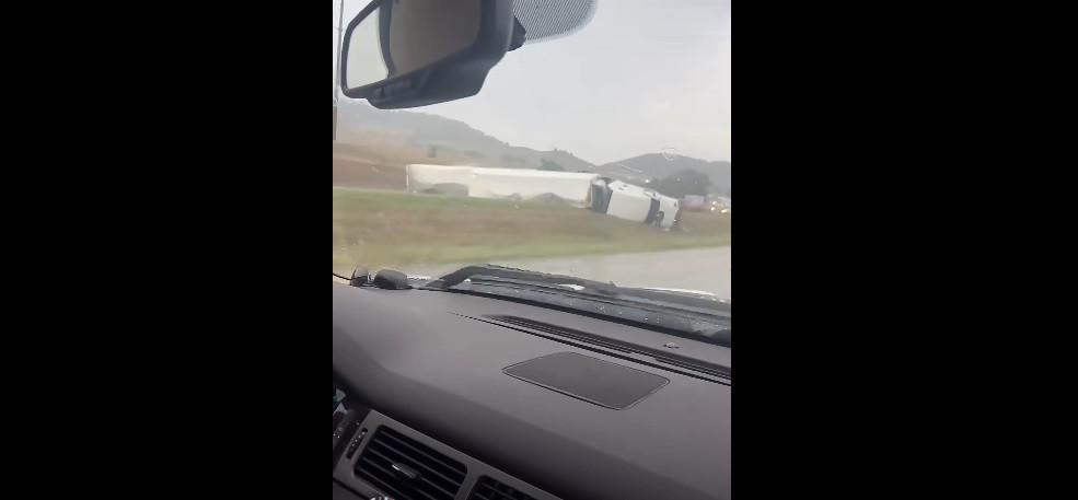 Semi rollover stalls westbound traffic on I-90
