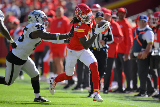Patrick Mahomes leads Chiefs to 31-0 rout of Raiders as Rashee Rice returns with 2 TDs