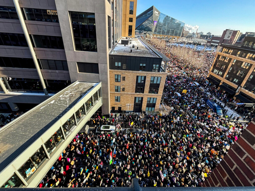 Tens of thousands gather in downtown Minneapolis for ‘ICE Out’ day