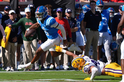Chambliss’ 385 scrimmage yards propels No. 13 Mississippi past No. 4 LSU, 24-19