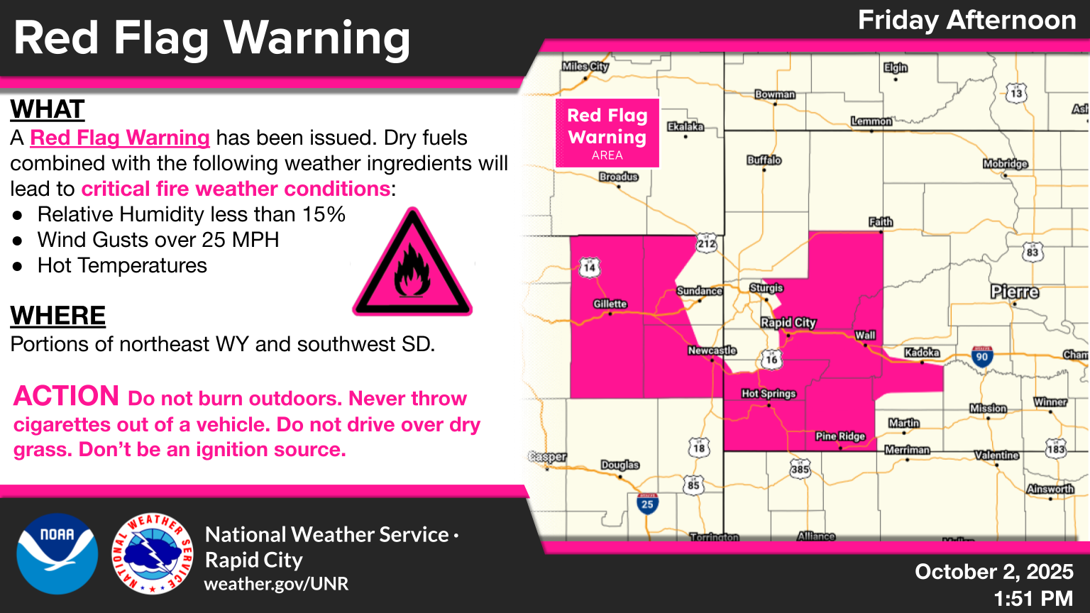 Western South Dakota Under Red Flag Warning for Critical Fire Weather