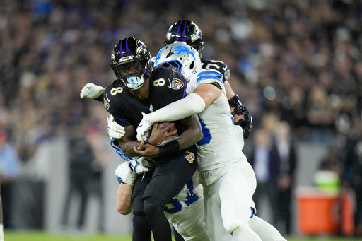 Ravens pushed around, Jackson chased down in humbling 38-30 loss to Lions
