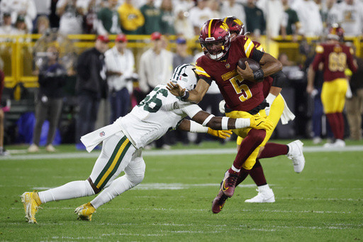 Commanders’ Jayden Daniels will not practice earlier than Friday because of injured knee