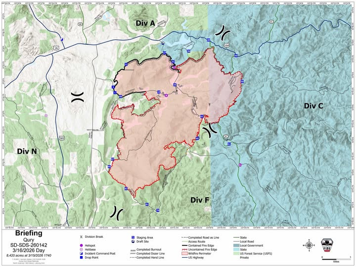 Qury Fire update – 8,420 acres, 22% containment