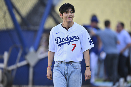 V of K-pop sensation BTS thrills fans with first pitch at Dodgers game and meets Shohei Ohtani