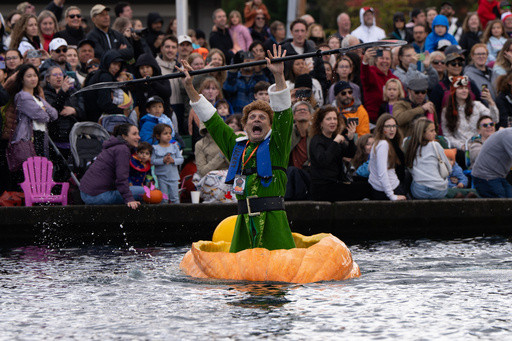 Giant, floating pumpkin races draw large crowds to annual event in Oregon