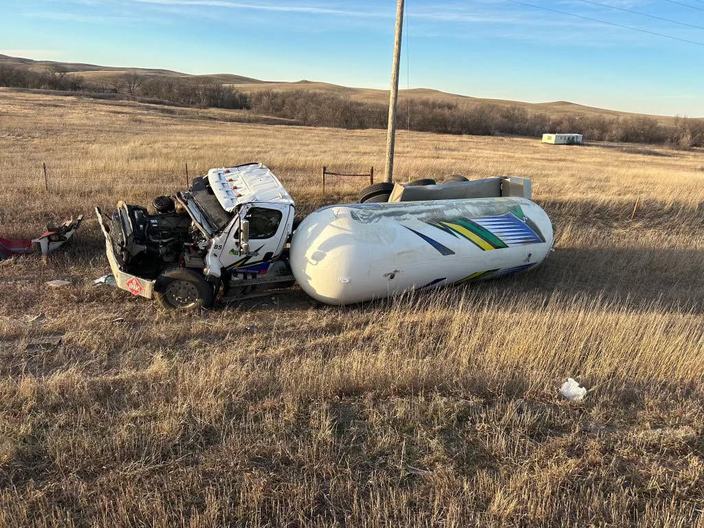 Propane Truck Overturns on BIA Highway 2 Near Oglala