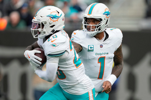 Dolphins’ Achane leaves with a rib injury; Jets rookie QB Cook steps in for injured Taylor