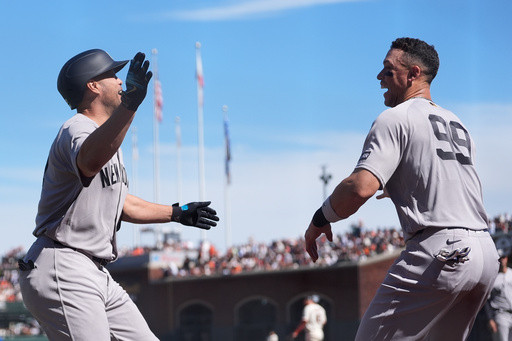 Yankees’ Aaron Judge hits 2-run homer to end 0-for-7 start to season as New York tops Giants 3-0
