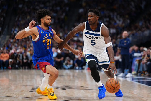 Edwards and Randle rally Timberwolves past Nuggets 119-114 to even series at 1 apiece