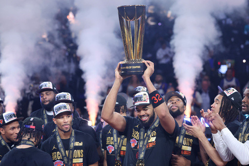 Knicks celebrate their NBA Cup title, even though they aren’t commemorating it with a banner