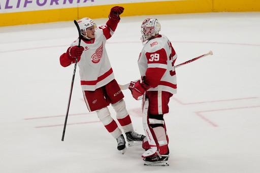 James van Riemsdyk’s shootout goal lifts Red Wings over Sharks 3-2