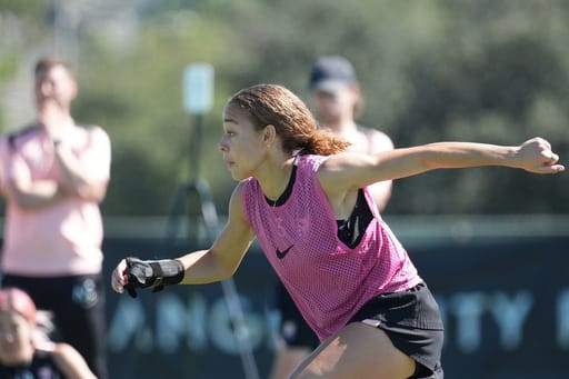 Ten months after her heart stopped during a game, Angel City’s Savy King returns to the pitch