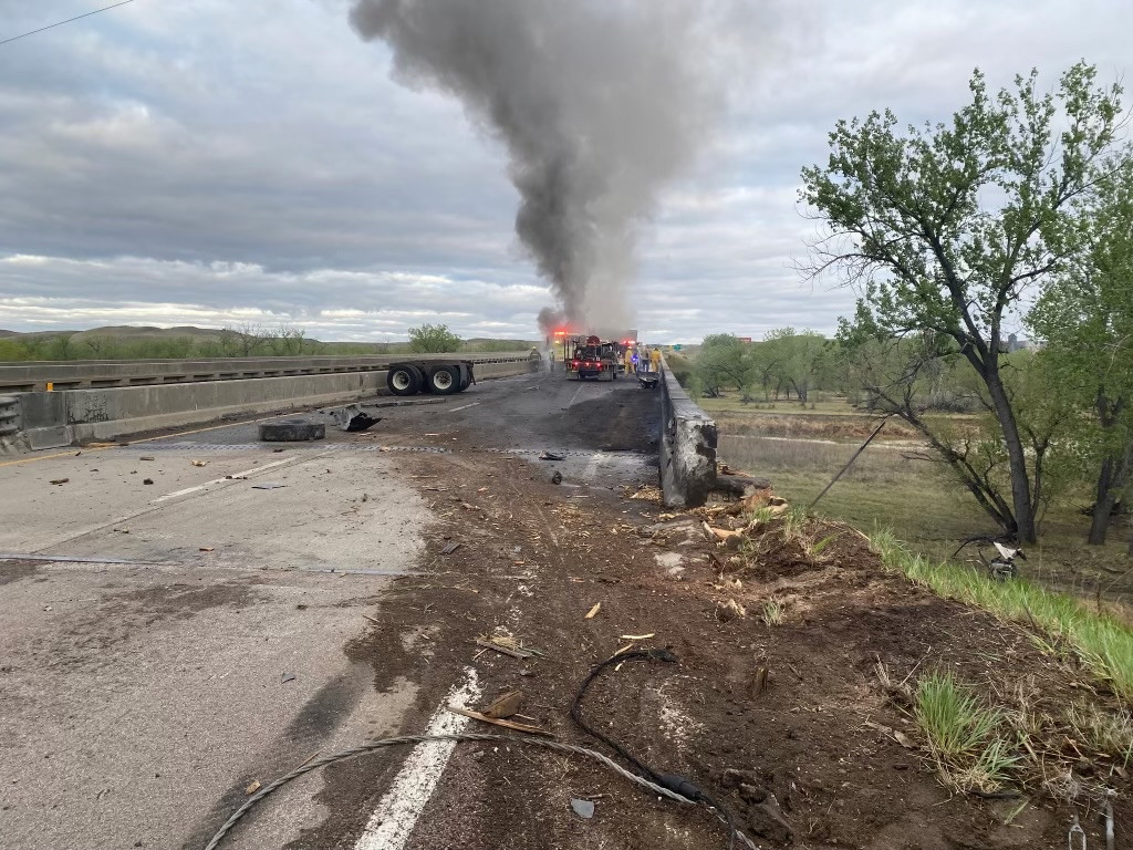 Fiery Semi-Truck Crash Closes I-90 Westbound Near Wasta