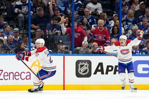 Juraj Slafkovsky’s hat trick lifts Canadiens to 4-3 overtime win over the Lightning in Game 1