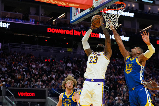 Luka Doncic scores 26 points, LeBron James adds 22 as Lakers run away from Warriors for 129-101 win
