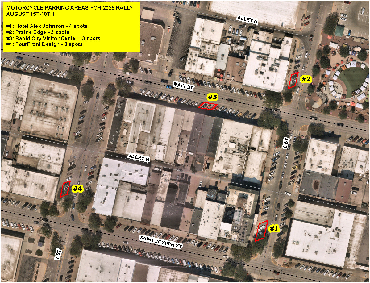 Free Motorcycle Parking Areas in Downtown Rapid City