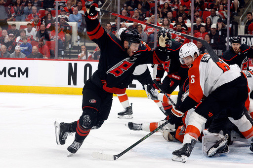 Hall’s OT score helps Hurricanes top Flyers 3-2 to take 2-0 lead in 2nd-round series of NHL playoffs
